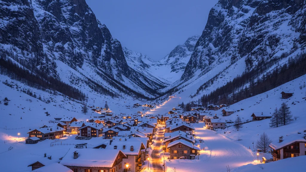 Village de station au fond d’une vallée étroite encadrée de parois rocheuses